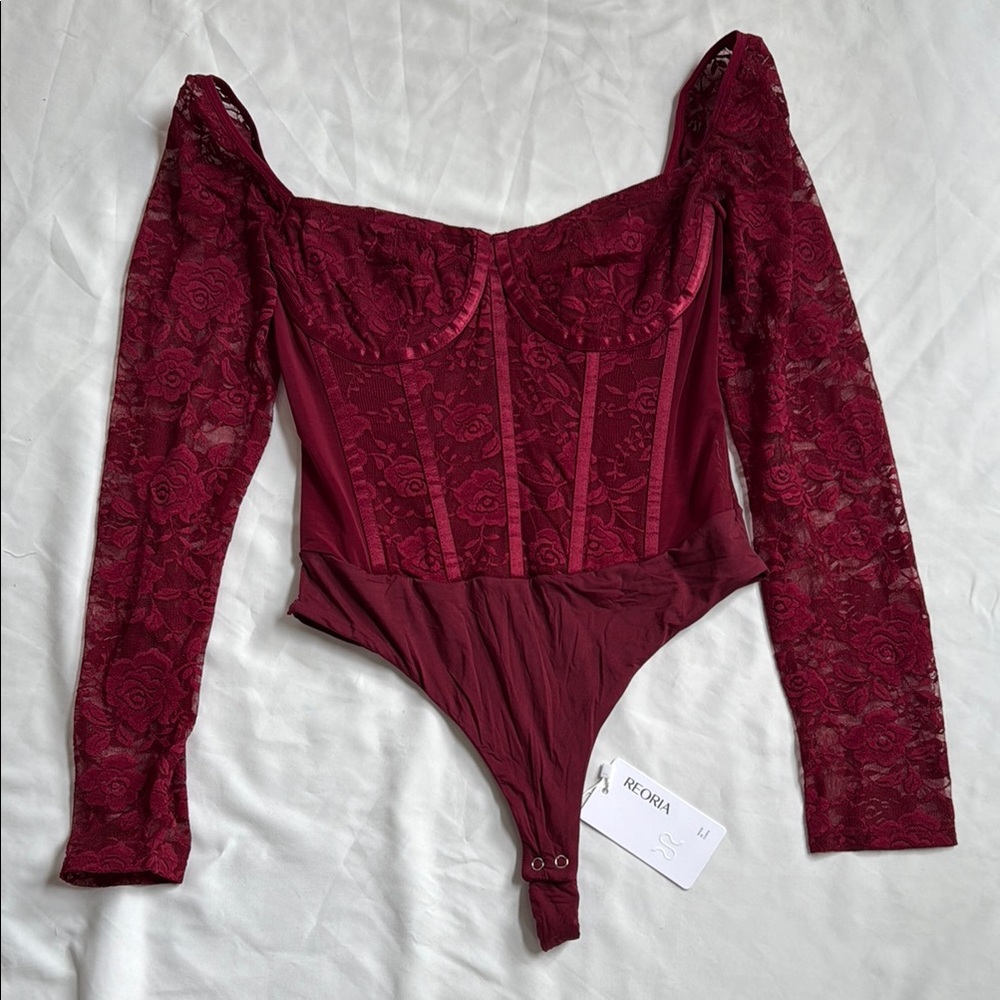 Burgundy Lace Corset Bodysuit